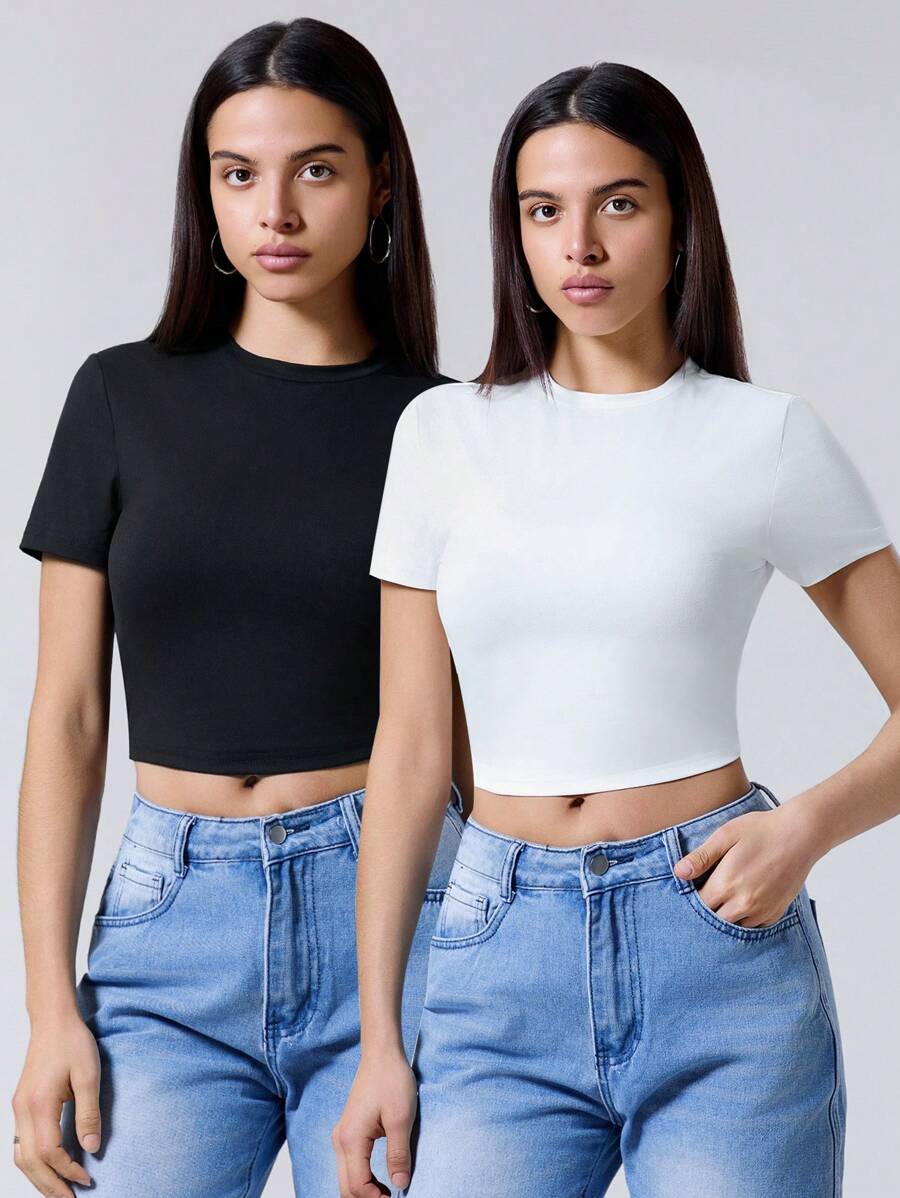 Zush Basic Women's Crew Neck Short Sleeve T-Shirt - 2 Pack