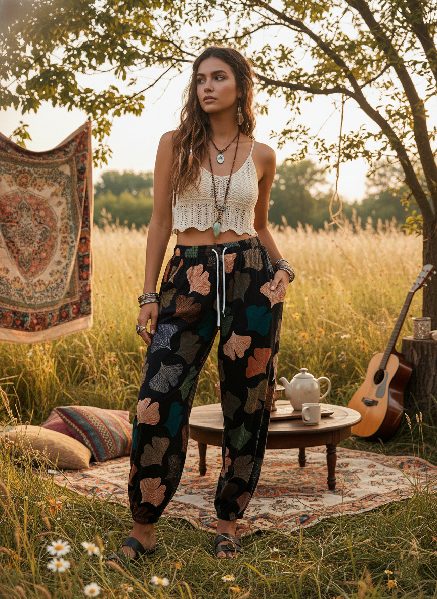 Zush Ladies Patterned Harem Hippie Pants with Pockets