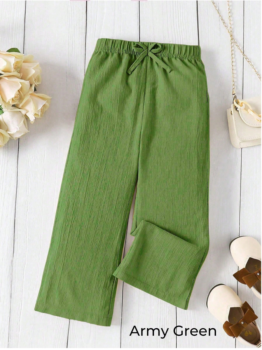 Zush Ladies Drawstring Waist Casual Textured Wide Leg Pants