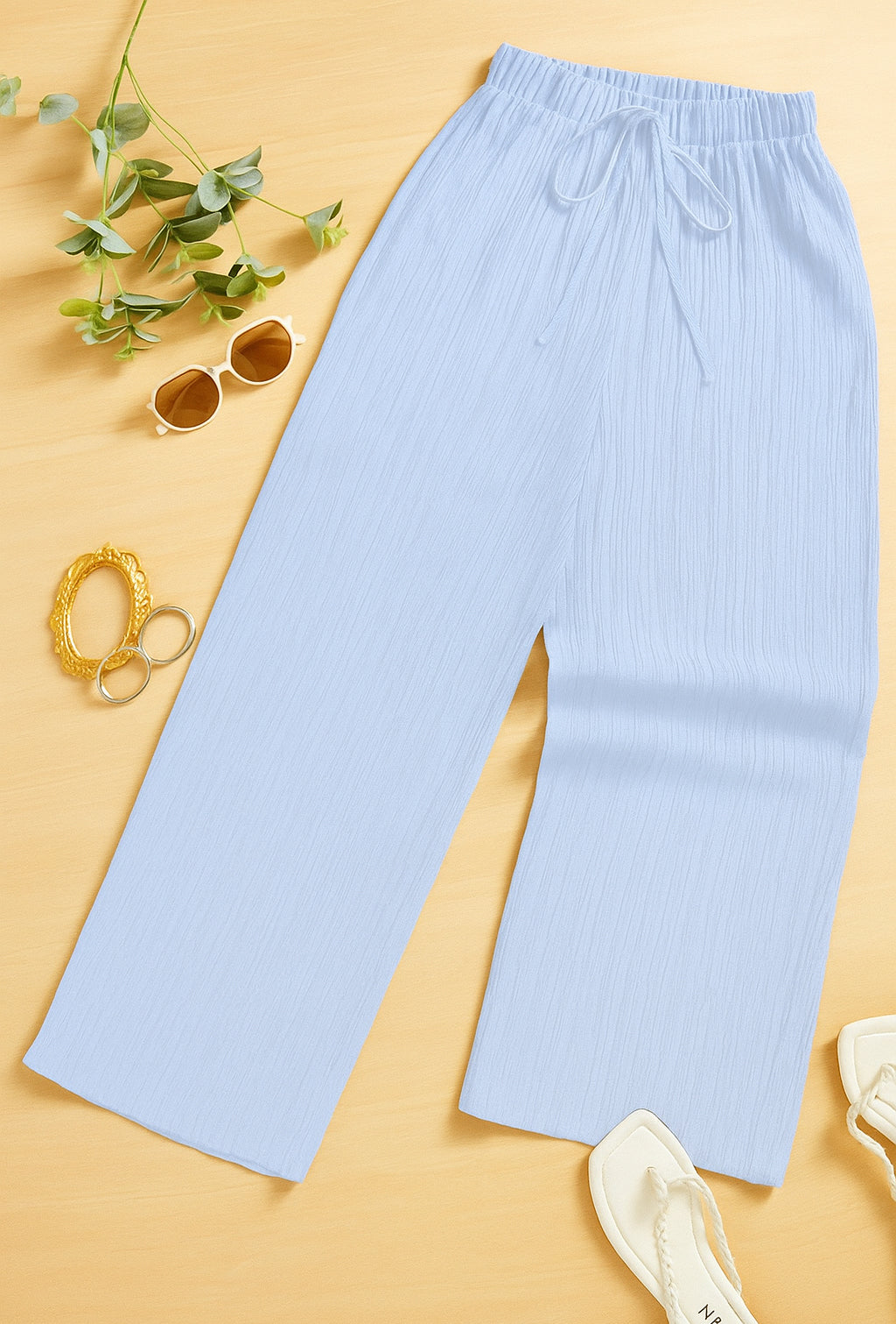 Zush Ladies Drawstring Waist Casual Textured Wide Leg Pants