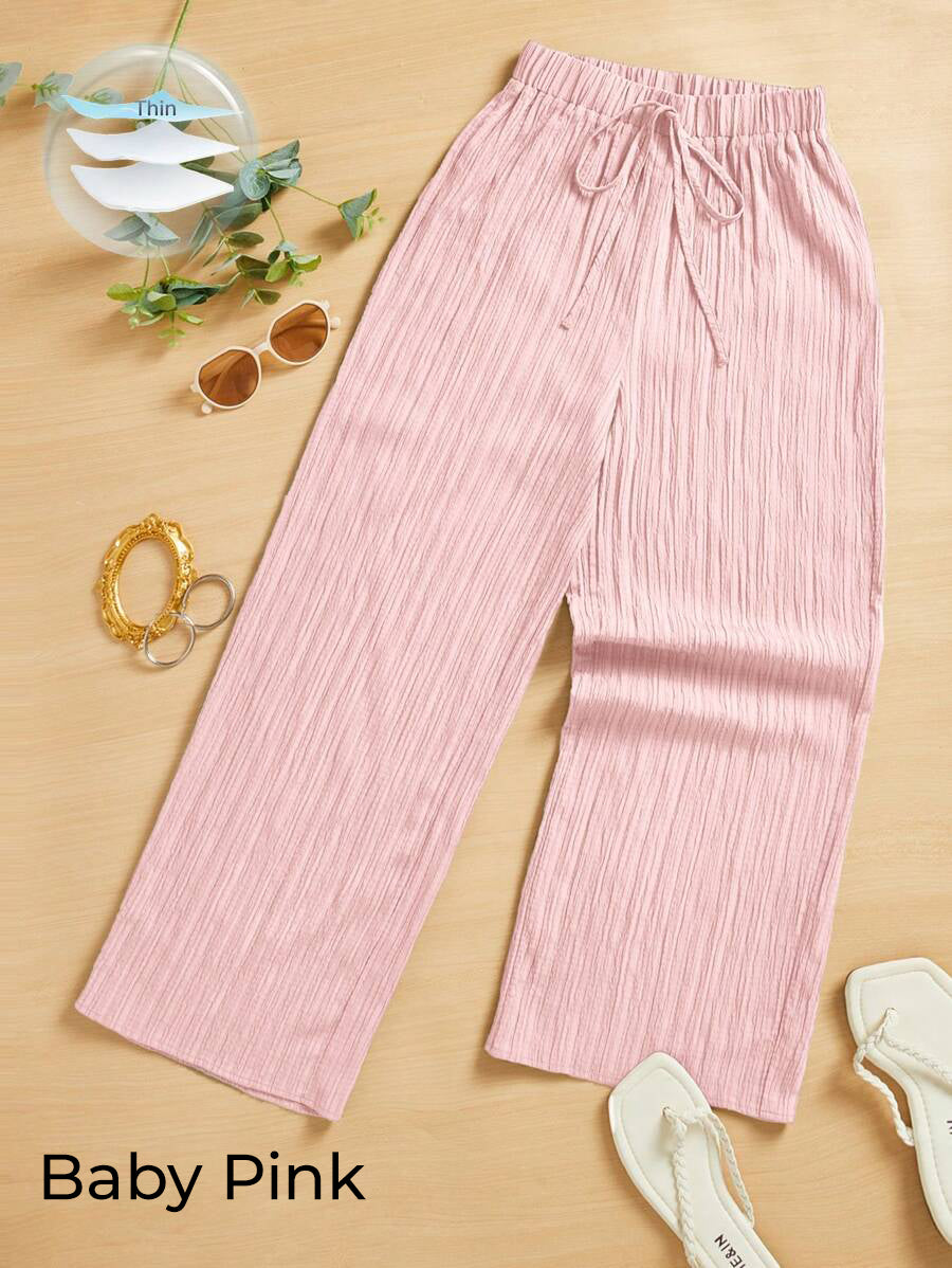 Zush Ladies Drawstring Waist Casual Textured Wide Leg Pants