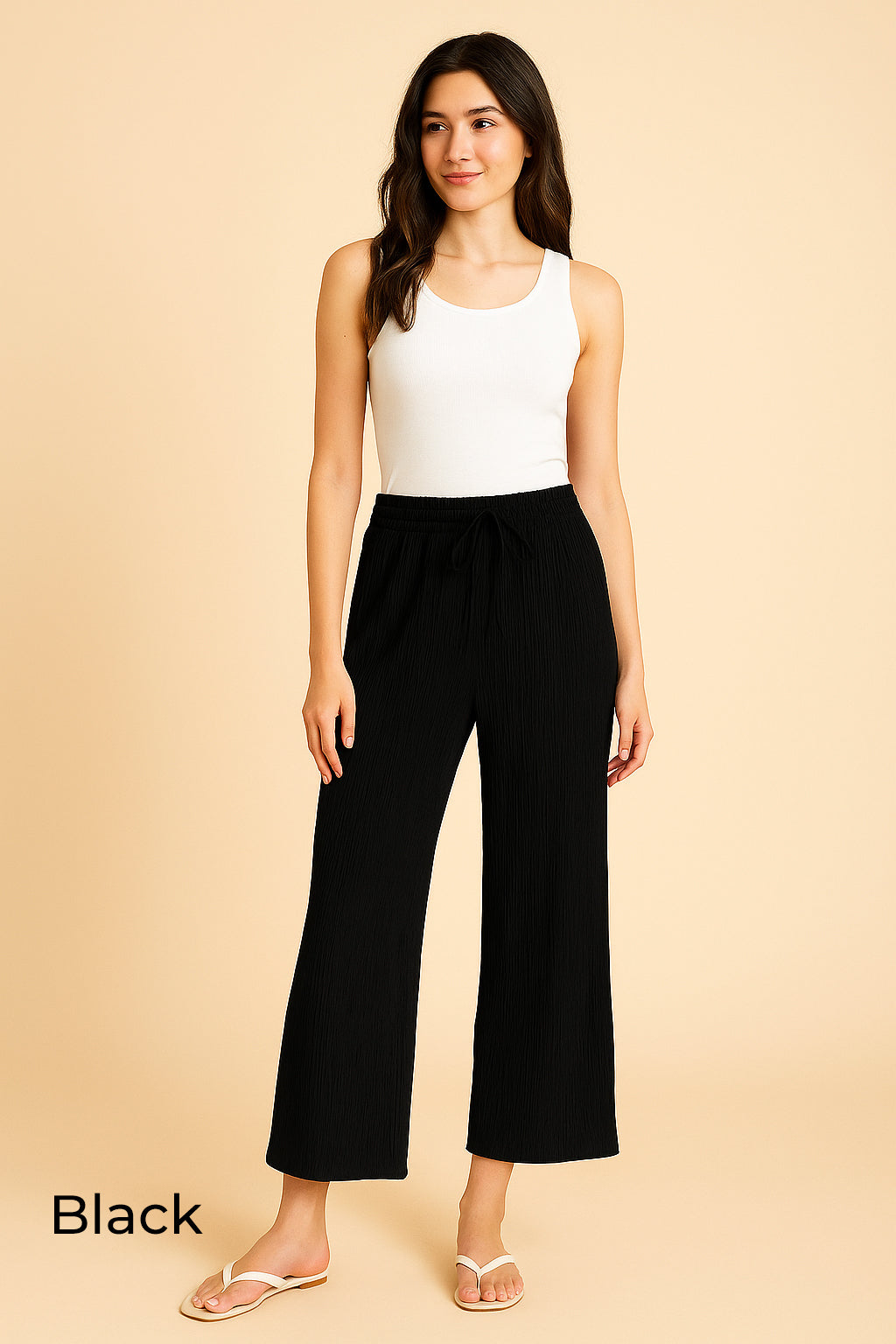 Zush Ladies Drawstring Waist Casual Textured Wide Leg Pants