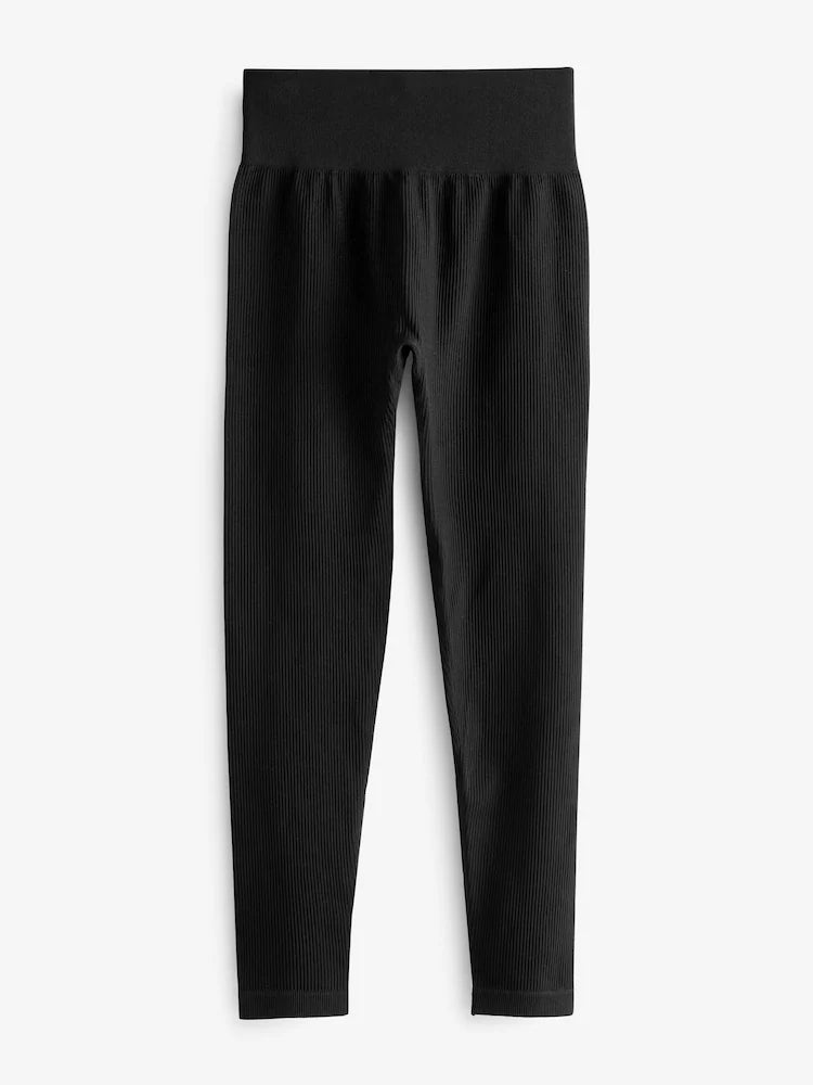 Zush Black Ribbed Winter Warm High Waist Leggings