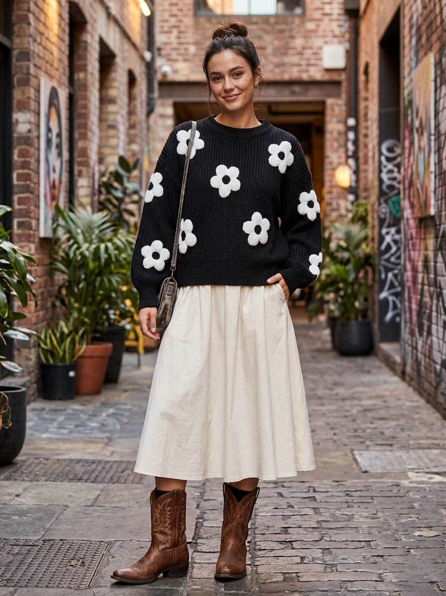 Zush Ladies Floral Knit Sweater