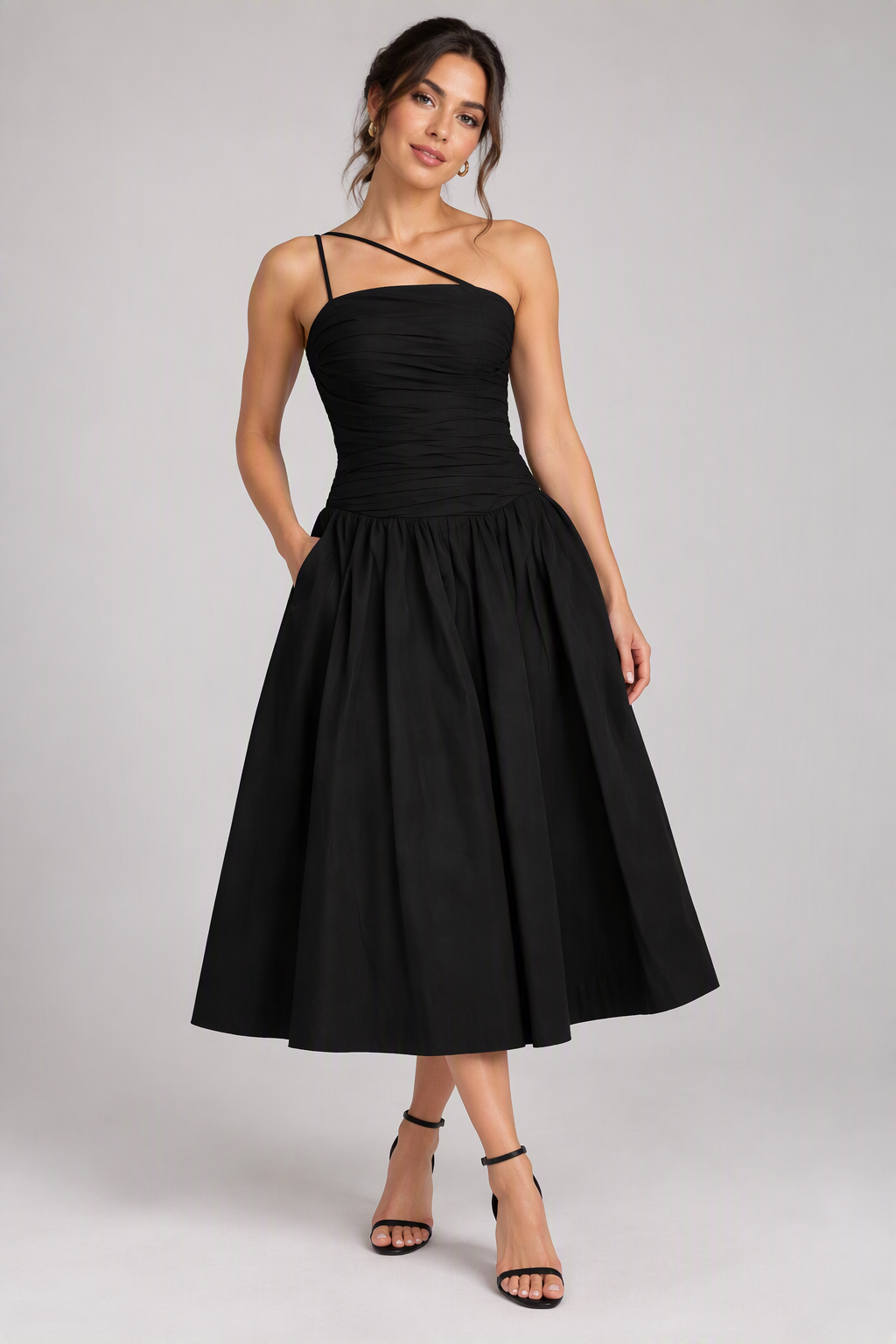 Zush Ladies Asymmetric Strap Ruched Dress
