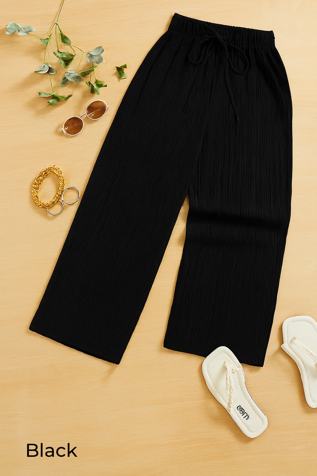 Zush Ladies Drawstring Waist Casual Textured Wide Leg Pants
