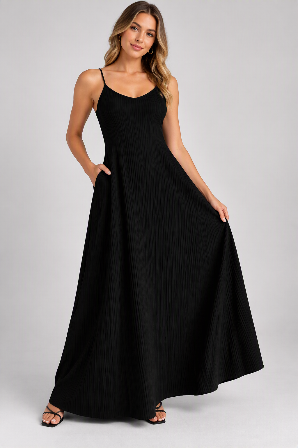 Zush Ladies Textured Sleeveless Spaghetti Maxi Cami Dress