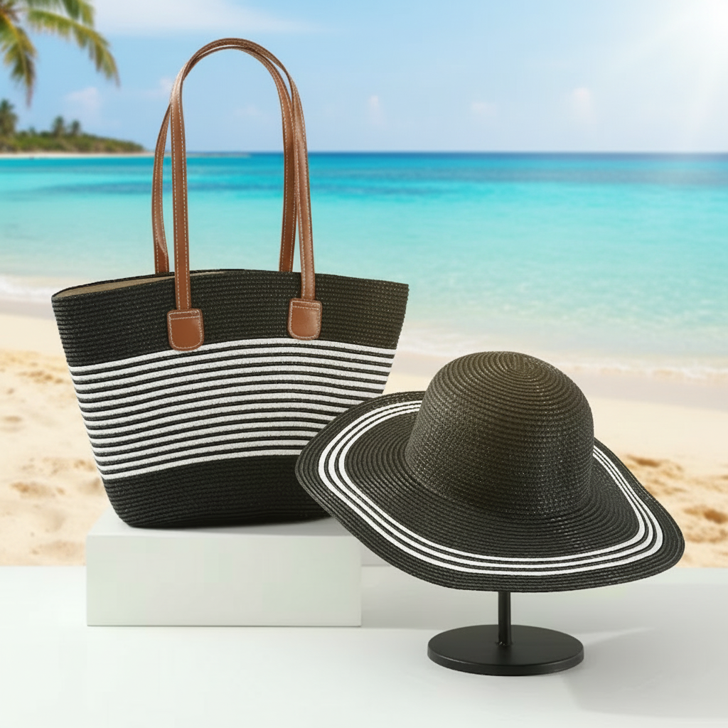 Women's Summer Sun Straw Woven Beach Bag and Hat