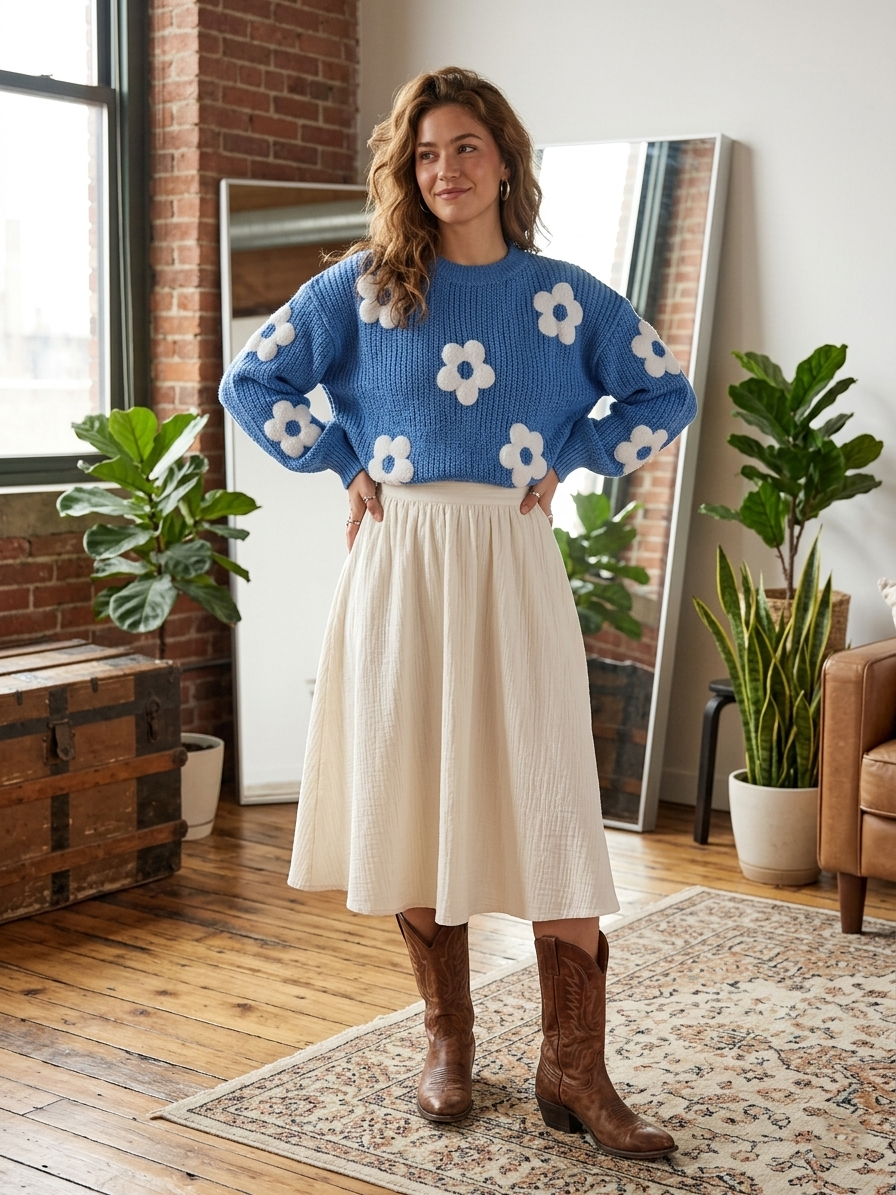 Zush Ladies Floral Knit Sweater
