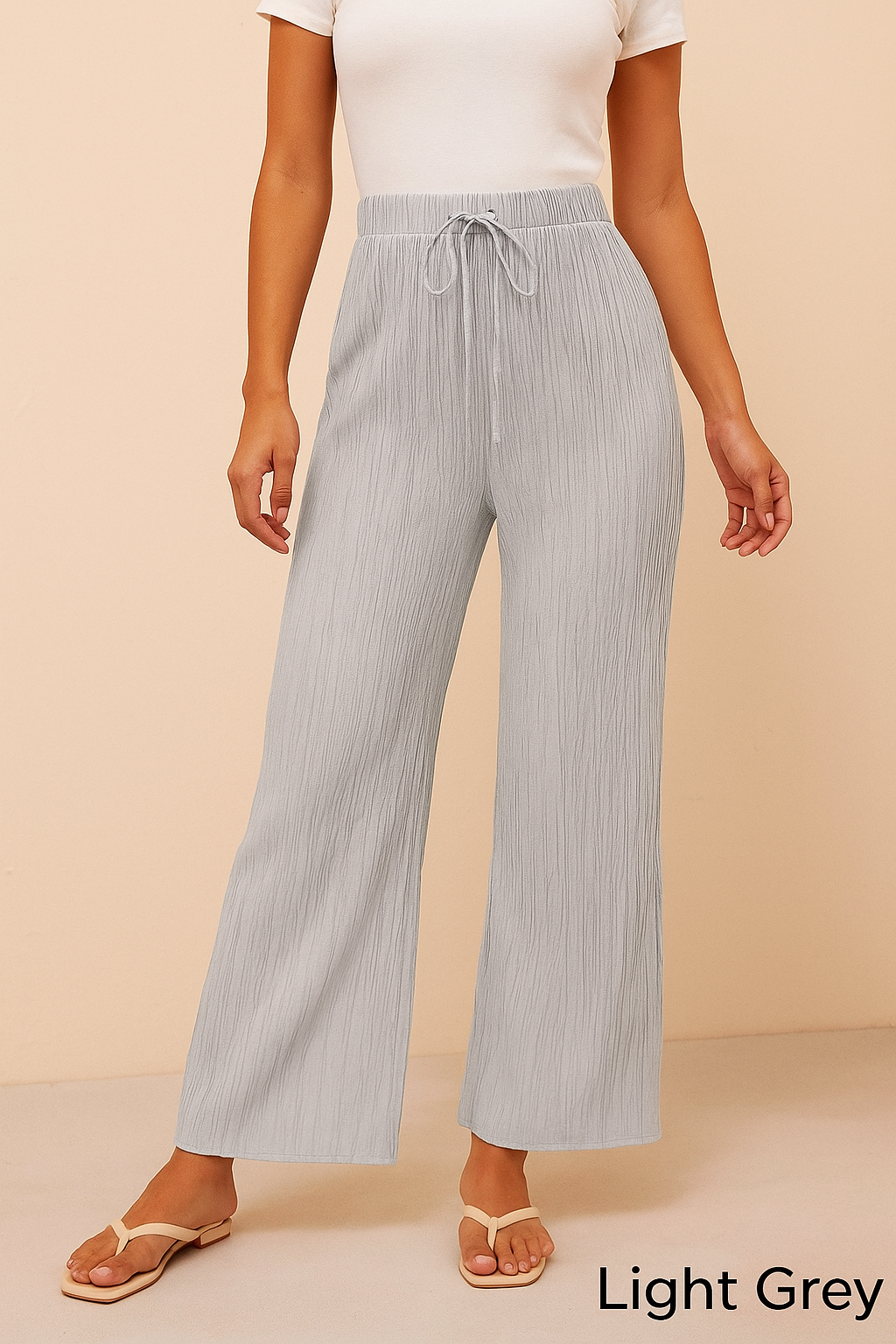 Zush Ladies Drawstring Waist Casual Textured Wide Leg Pants