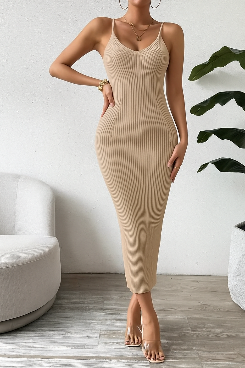 Zush Ladies Rib Knit Bodycon Strap Dress