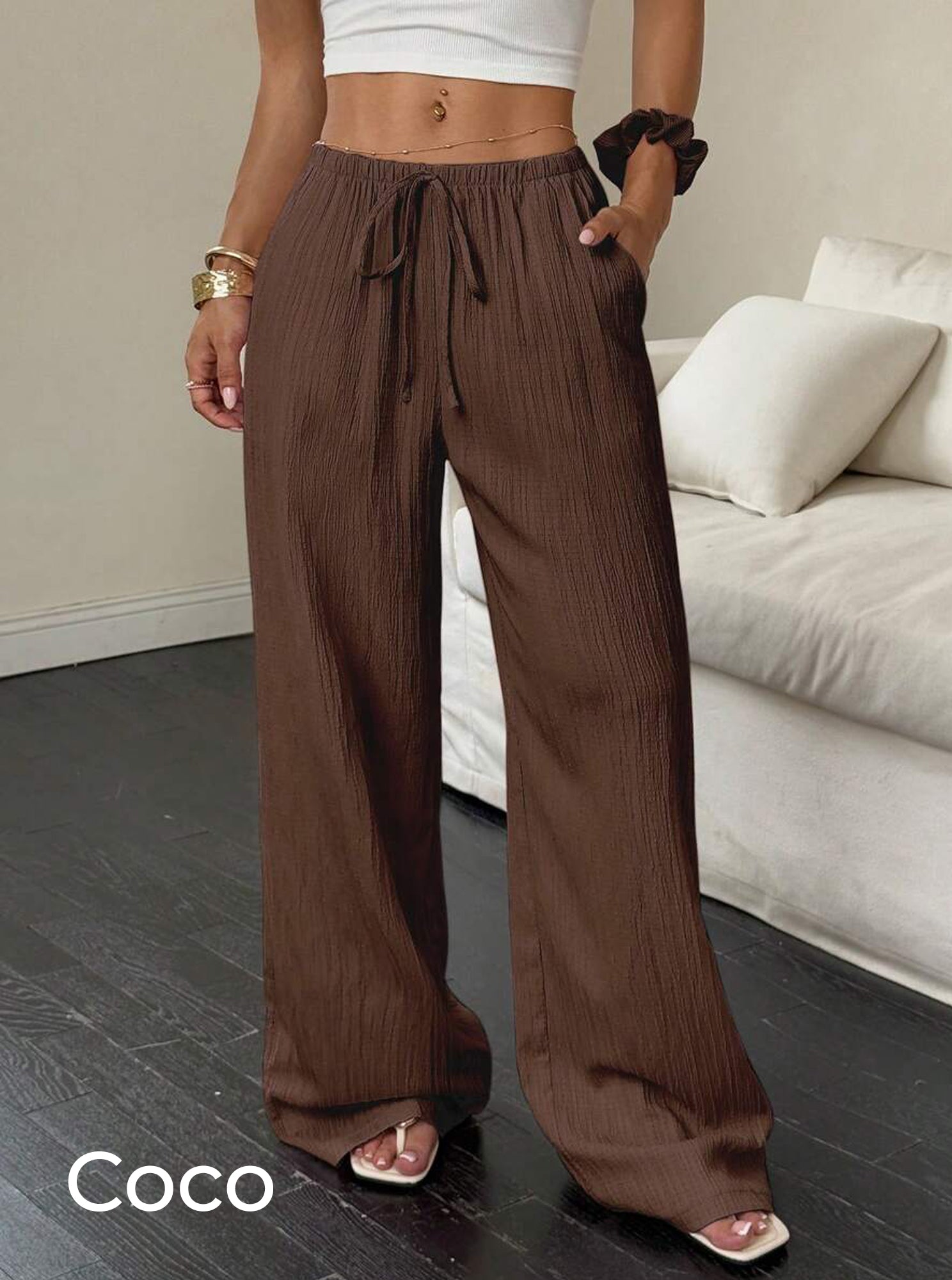 Zush Women's Cotton Linen Wide Leg Flowy Pants with pockets