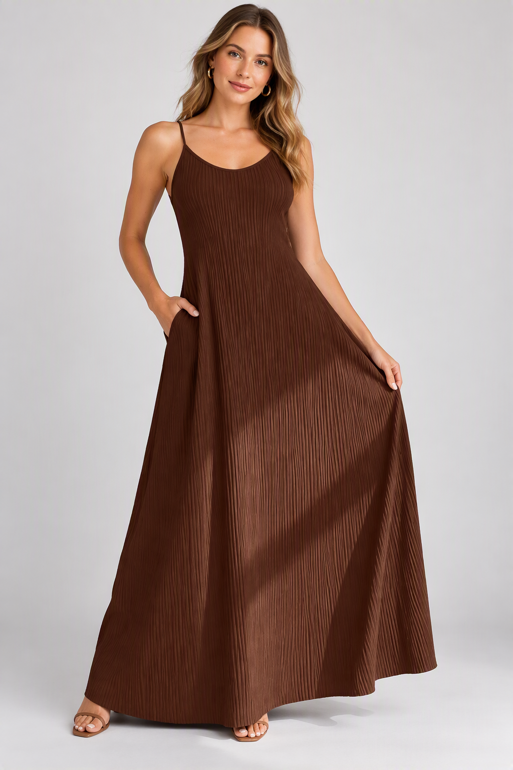 Zush Ladies Textured Sleeveless Spaghetti Maxi Cami Dress