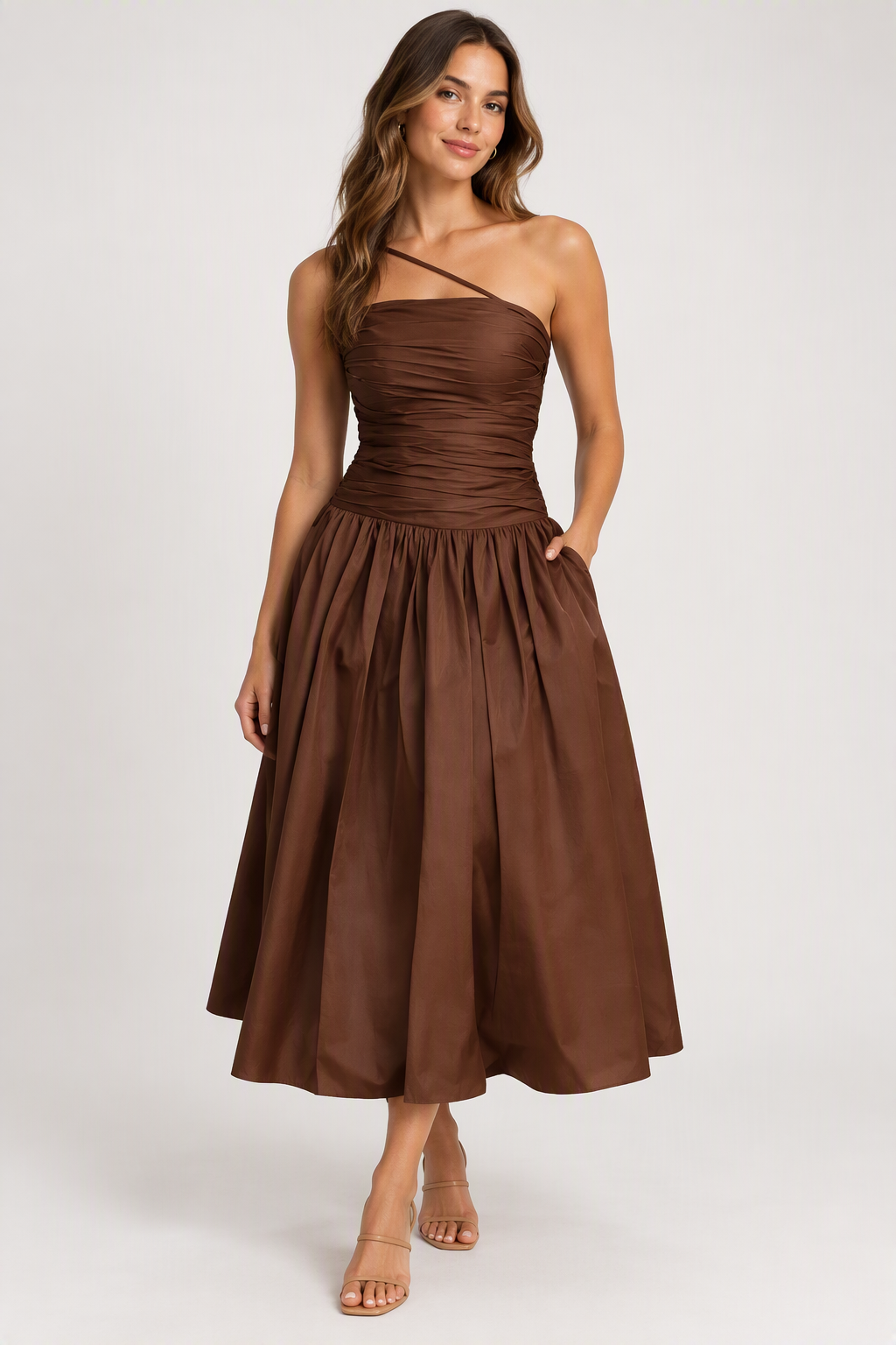 Zush Ladies Asymmetric Strap Ruched Dress