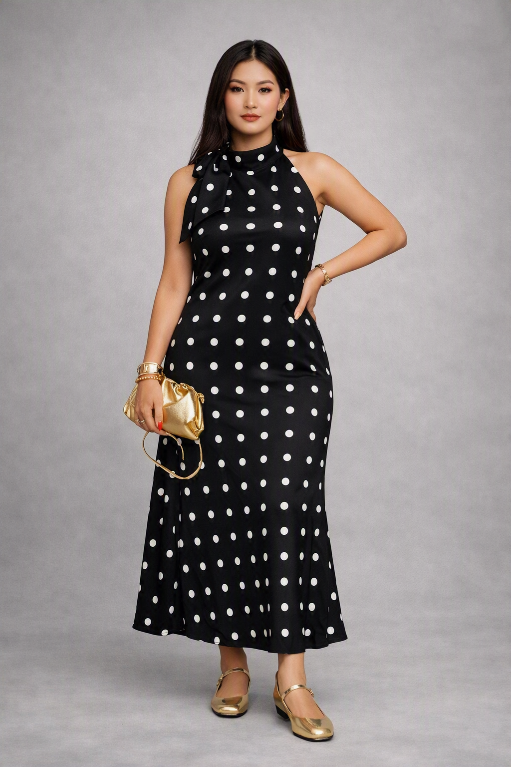 Zush Ladies Polka Dot Halter-Neck Maxi Dress