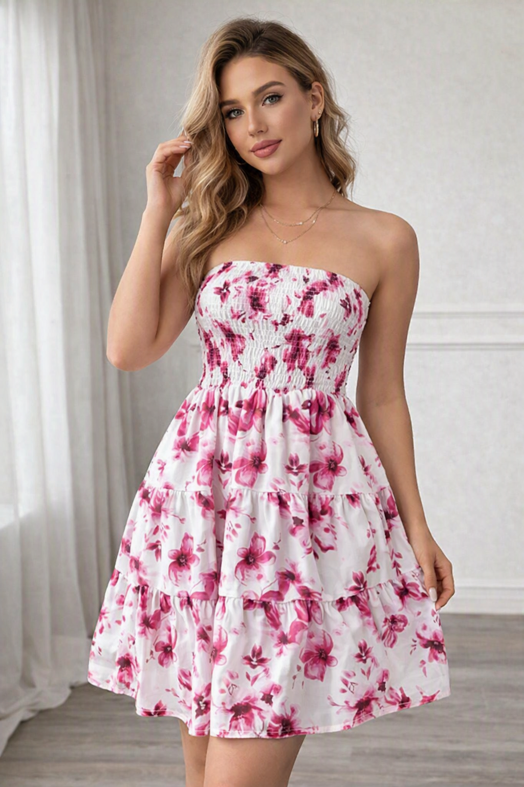 Zush Ladies Strapless Floral Flare Mini Dress