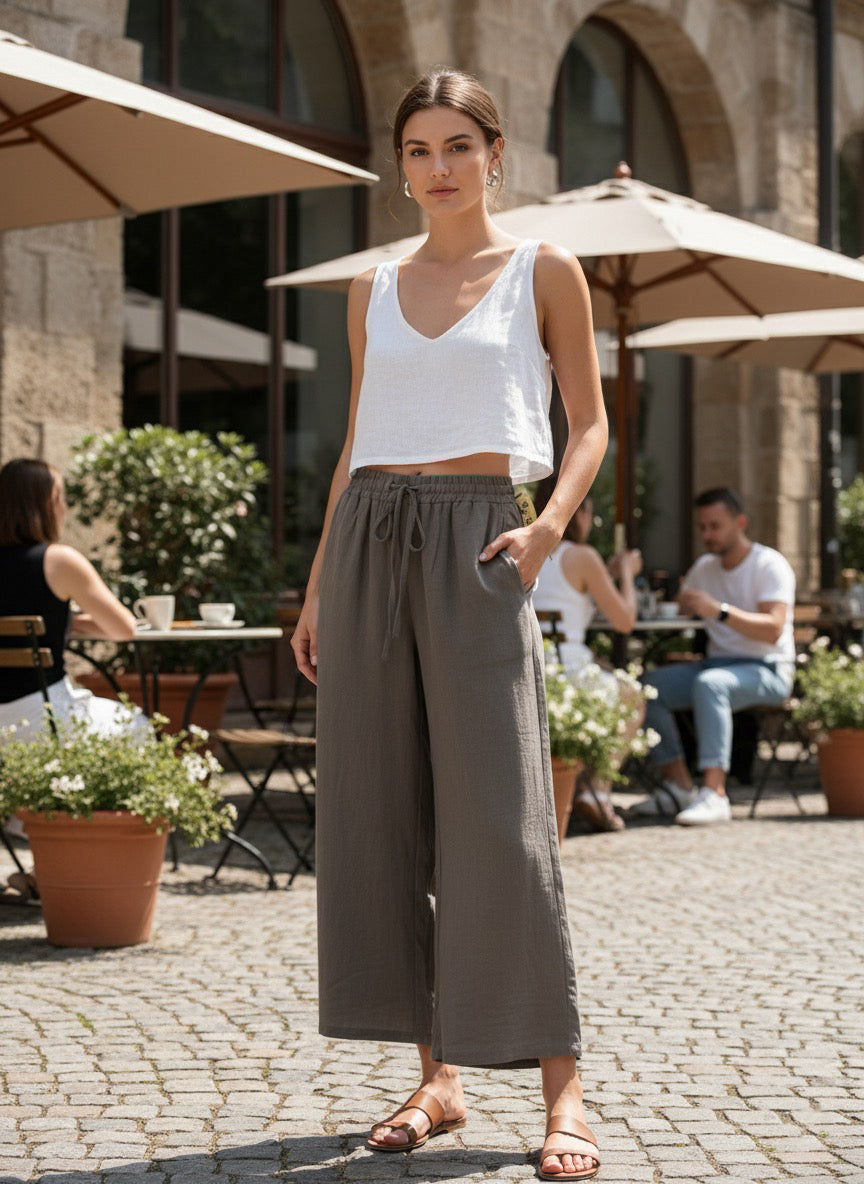 Zush Women's Cotton Linen Wide Leg Flowy Pants with pockets