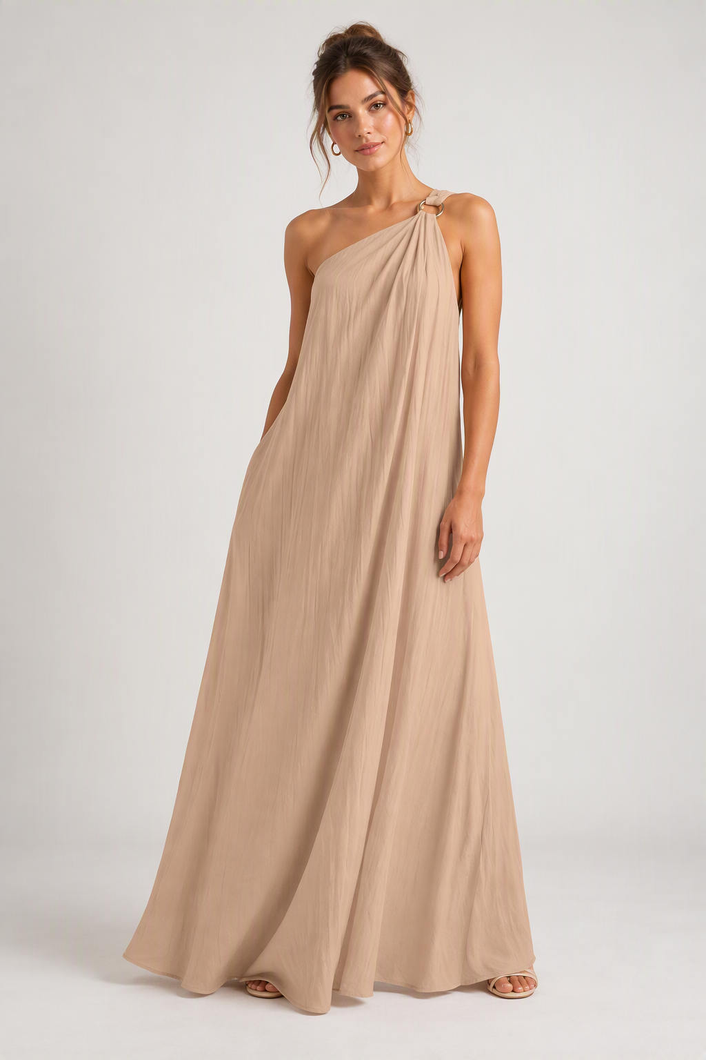 Zush Ladies Gold Ring One Shoulder Maxi Dress