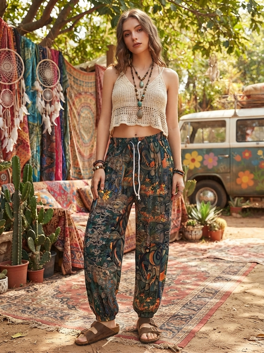 Zush Ladies Patterned Harem Hippie Pants with Pockets