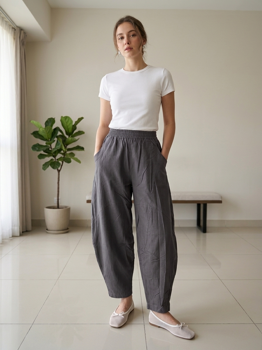 Zush Ladies Cotton Barrel Pants With Pockets