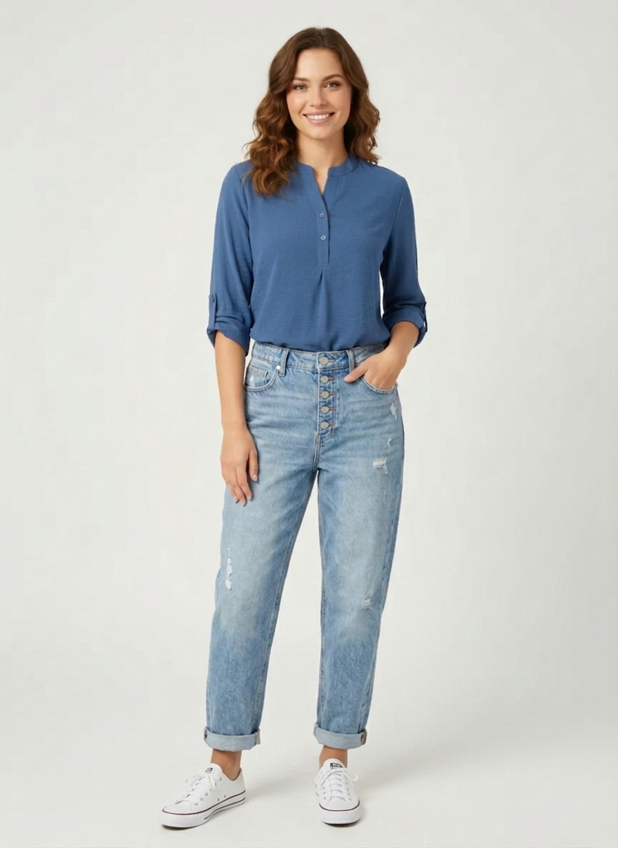Zush Ladies Casual Linen Button-Down Blouse