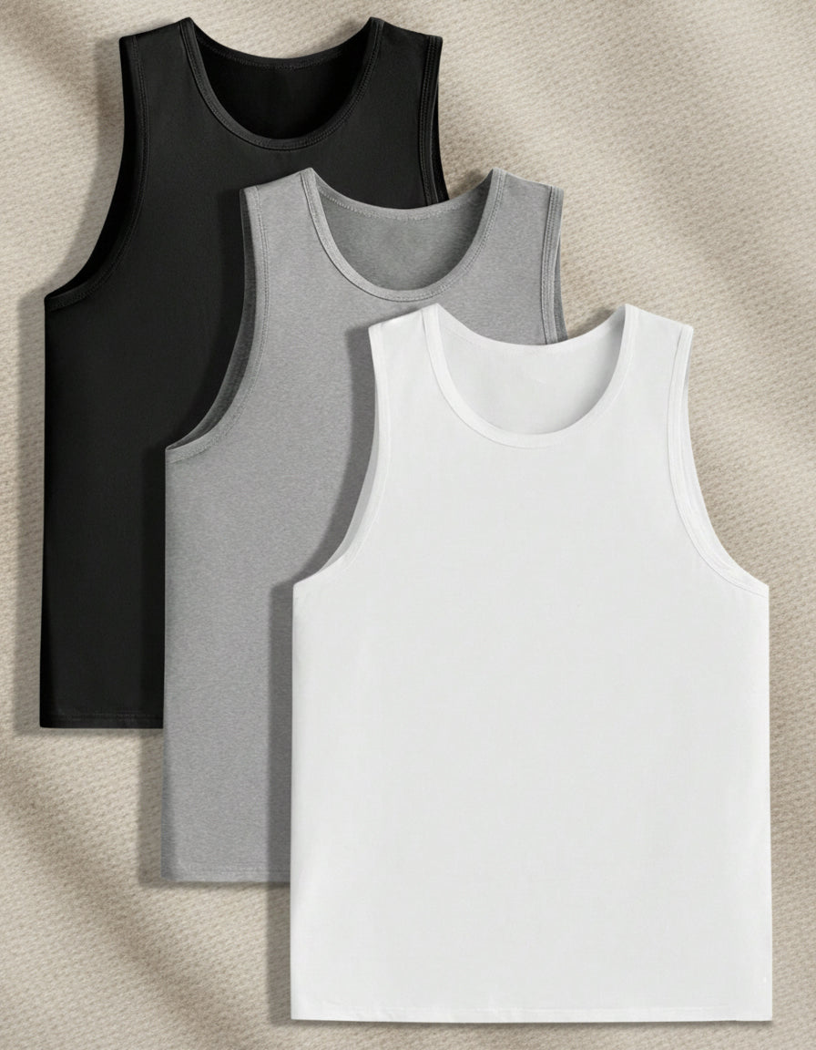 Mens 3 pack Vest - Black, Grey, White