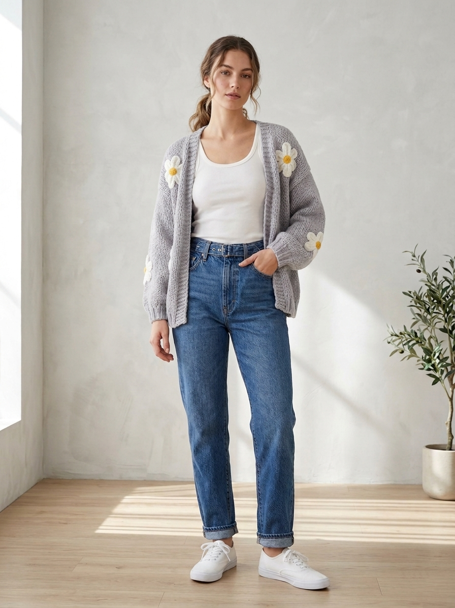 Zush Ladies Floral Knit Cardigan