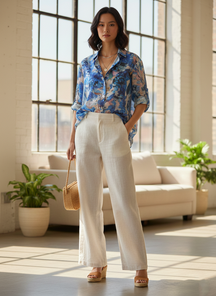 Zush Ladies Floral Linen Button-Up Shirt