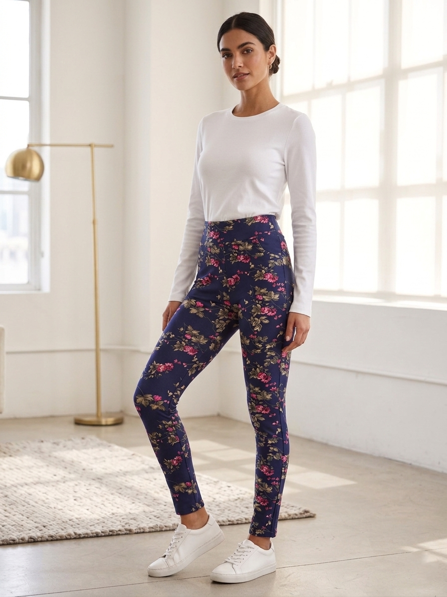 Zush Ladies High Waisted Floral Print Fleece Leggings with Pockets