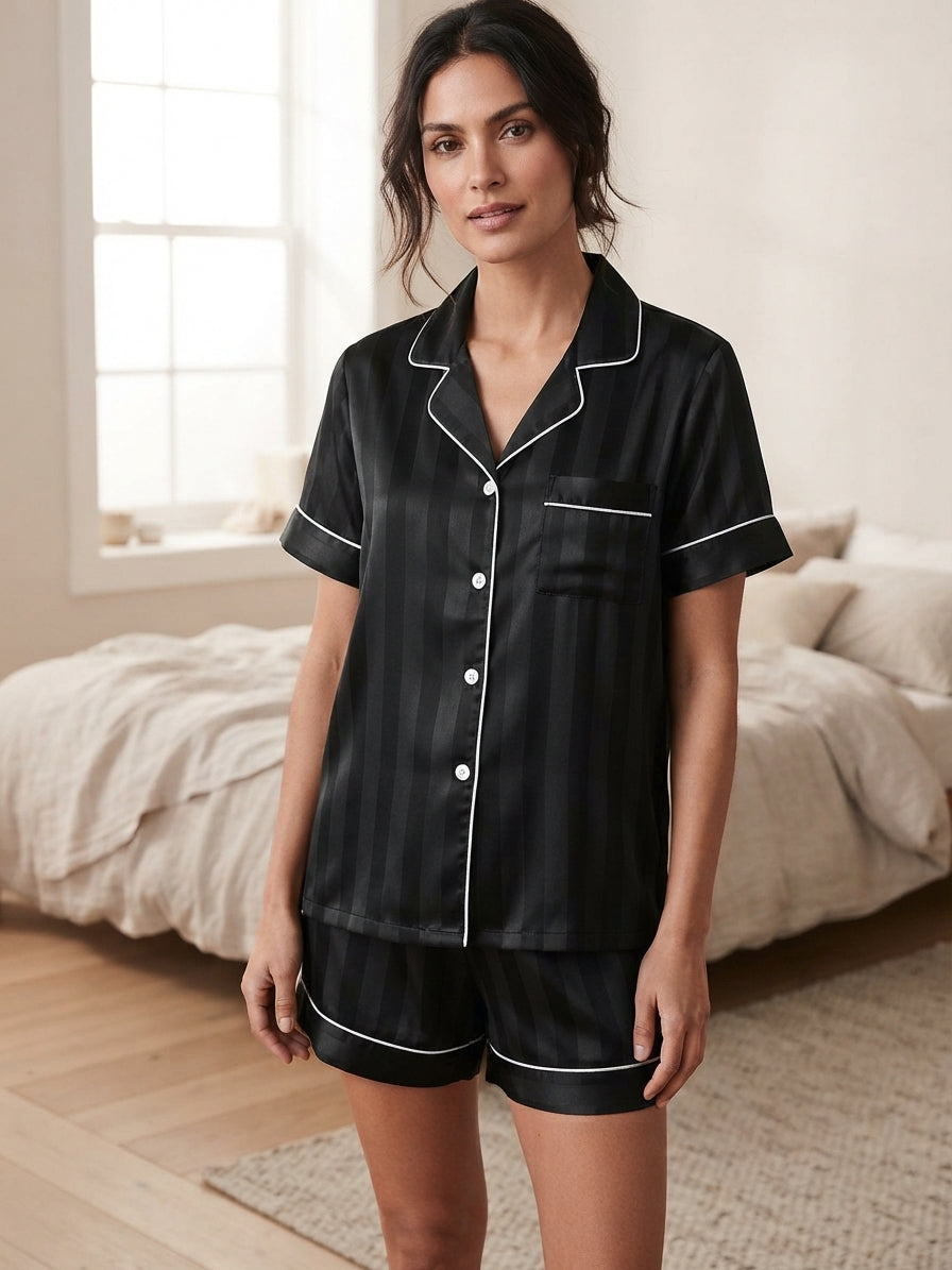 CoreWear Satin 2-Piece Button Down Pyjama Set