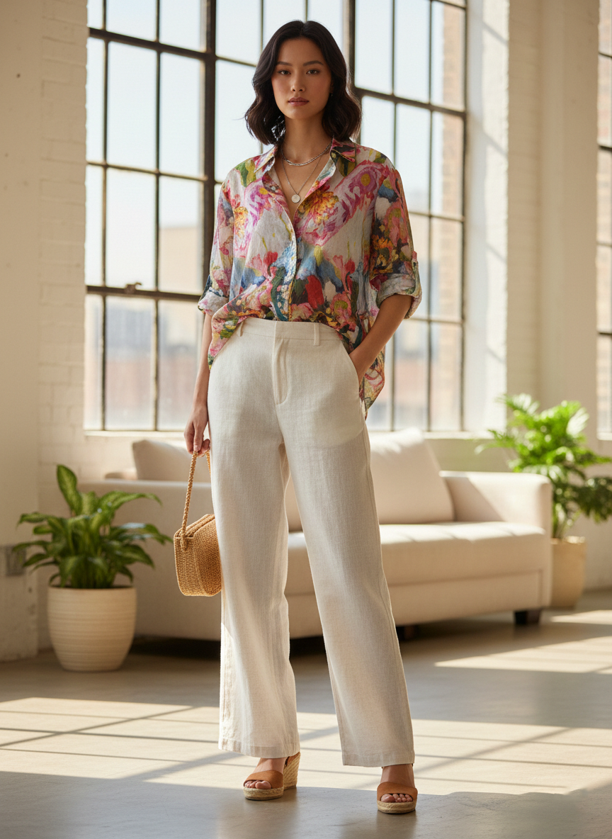 Zush Ladies Floral Linen Button-Up Shirt