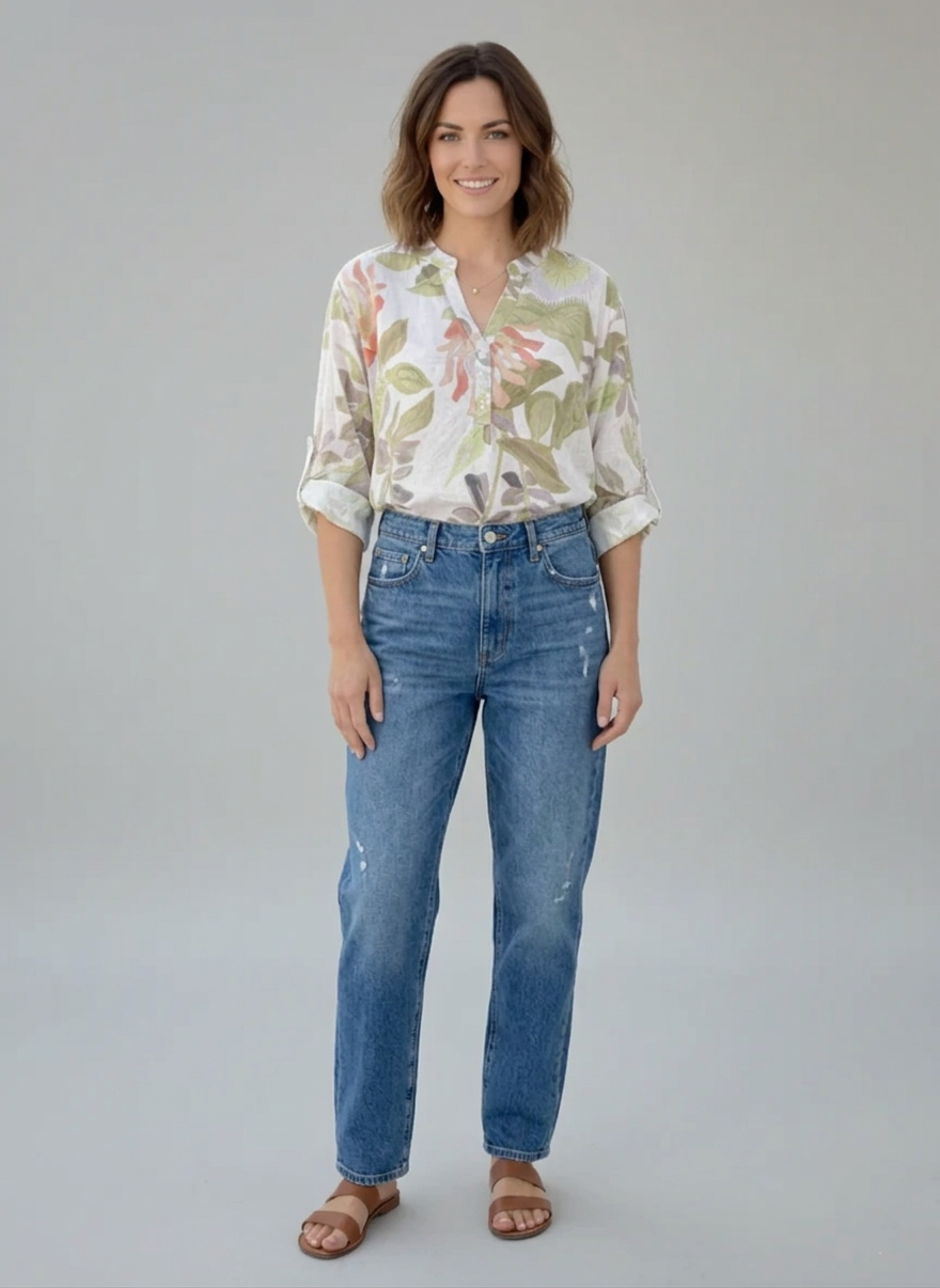 Zush Ladies Floral Linen Button Down Blouse