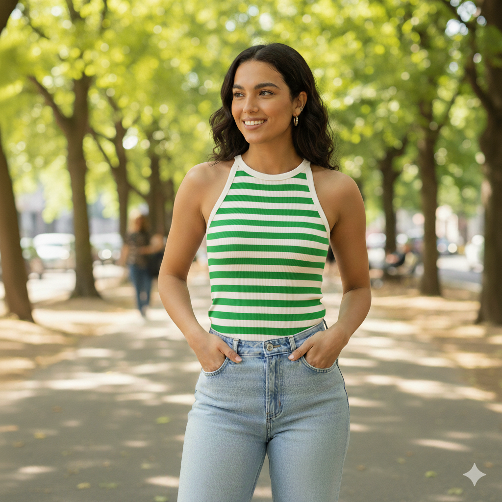 Zush Women's Rib-Knit Stripe Vest Top – Fitted Halter Neck