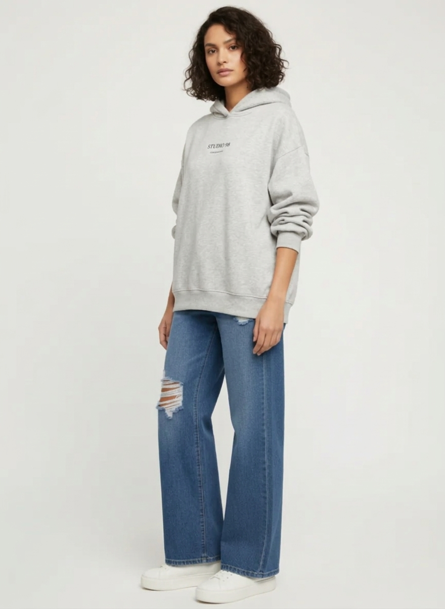Zush Ladies Medium Wash Wide Leg Ripped Jeans