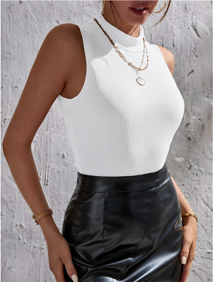 Zush Ladies Ribbed Knit Sleeveless Mock Neck Bodysuit
