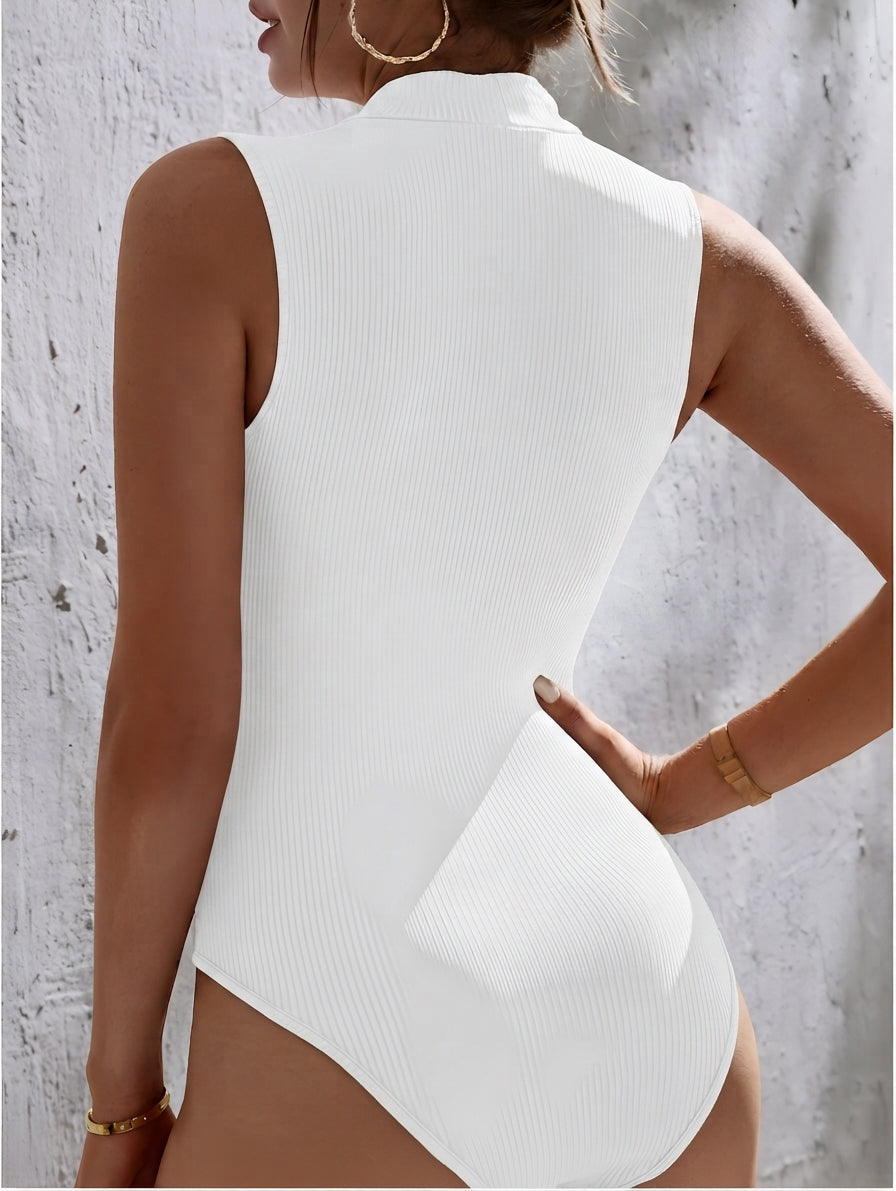 Zush Ladies Ribbed Knit Sleeveless Mock Neck Bodysuit