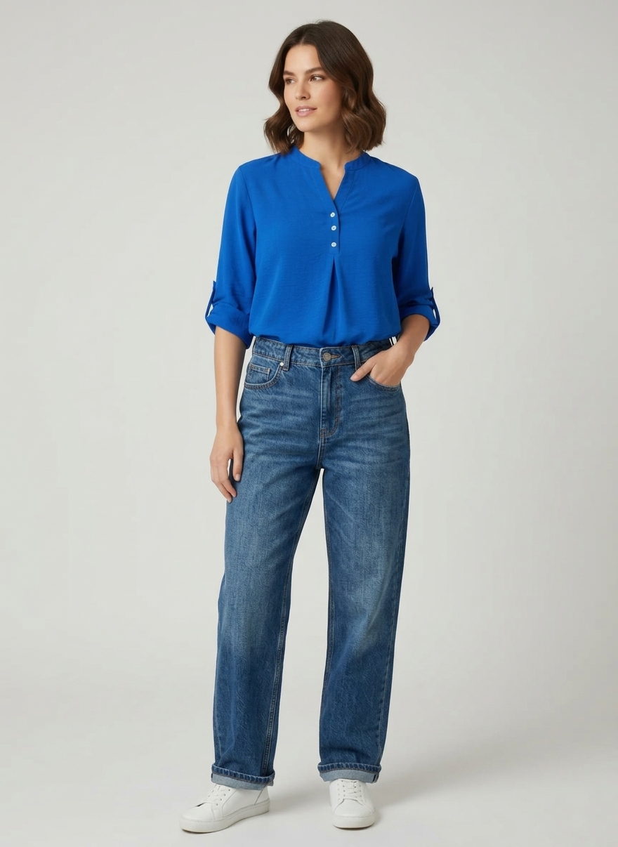 Zush Ladies Casual Linen Button-Down Blouse