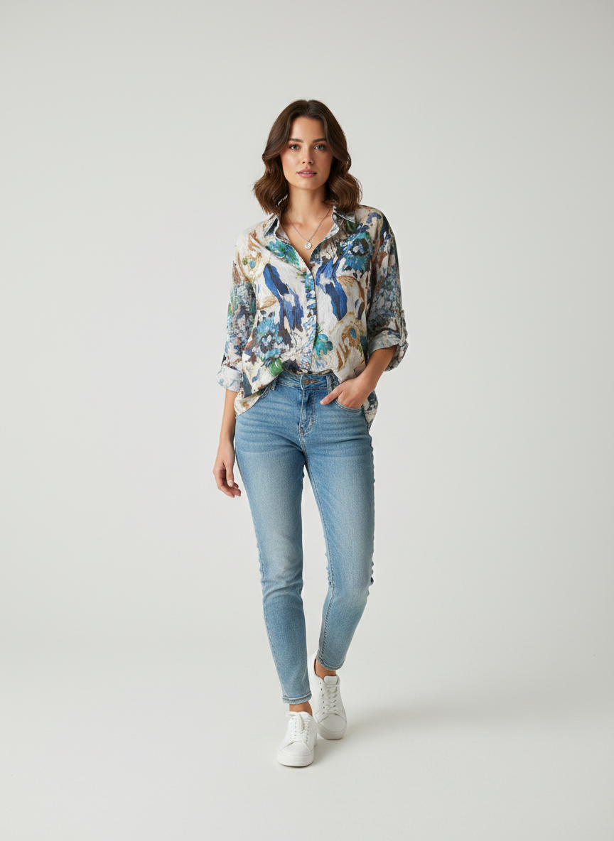 Zush Ladies Floral Linen Button-Up Shirt