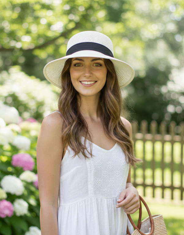 Summer Sun Wide-Brimmed Straw Hat With Bow