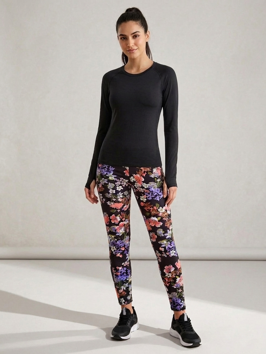 Zush Ladies High Waisted Floral Print Fleece Leggings with Pockets