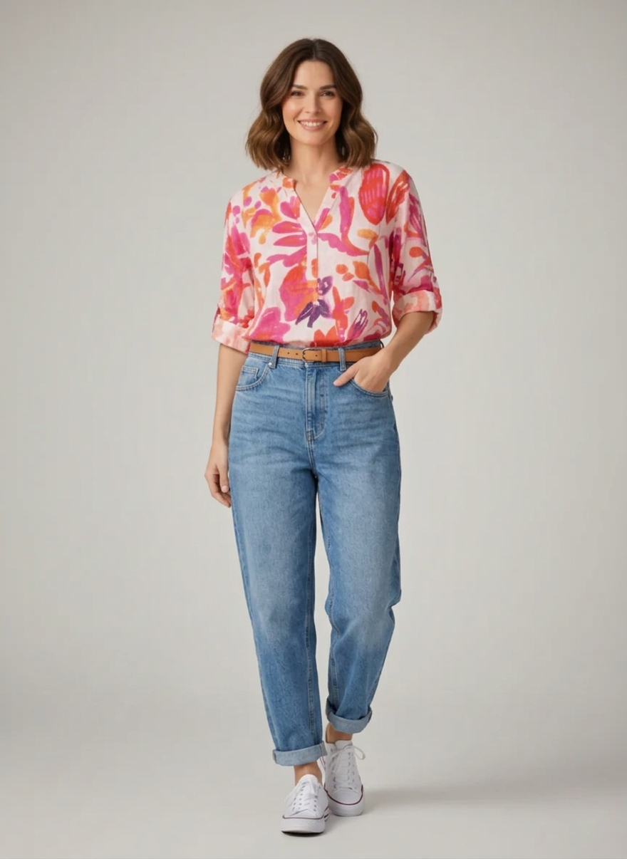 Zush Ladies Floral Linen Button Down Blouse