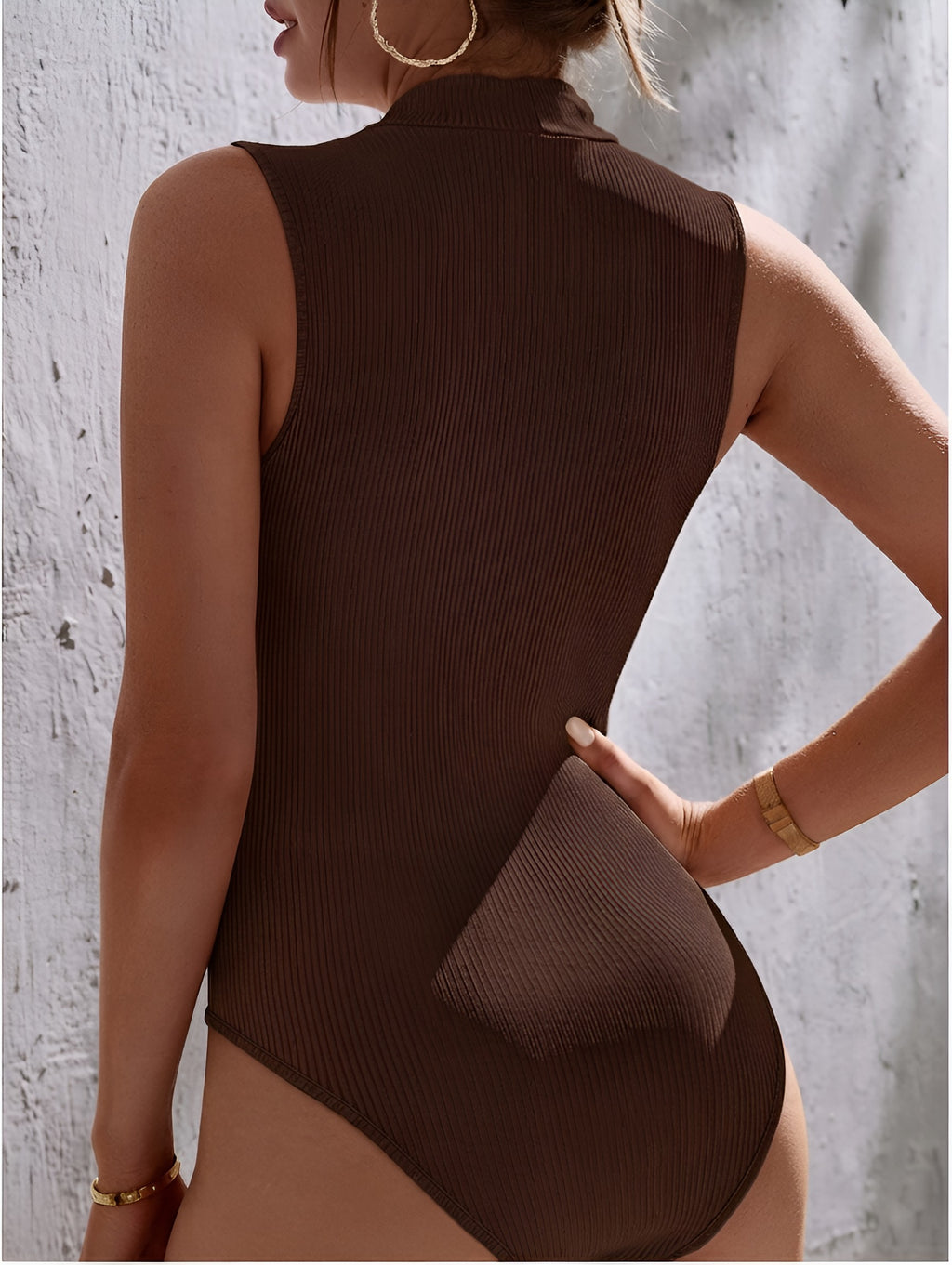 Zush Ladies Ribbed Knit Sleeveless Mock Neck Bodysuit