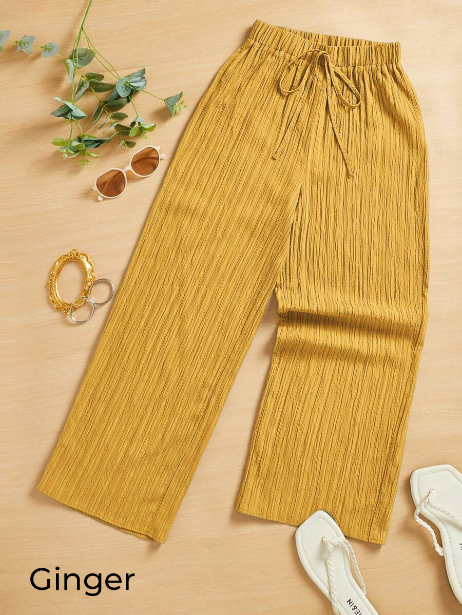 Zush Ladies Drawstring Waist Casual Textured Wide Leg Pants