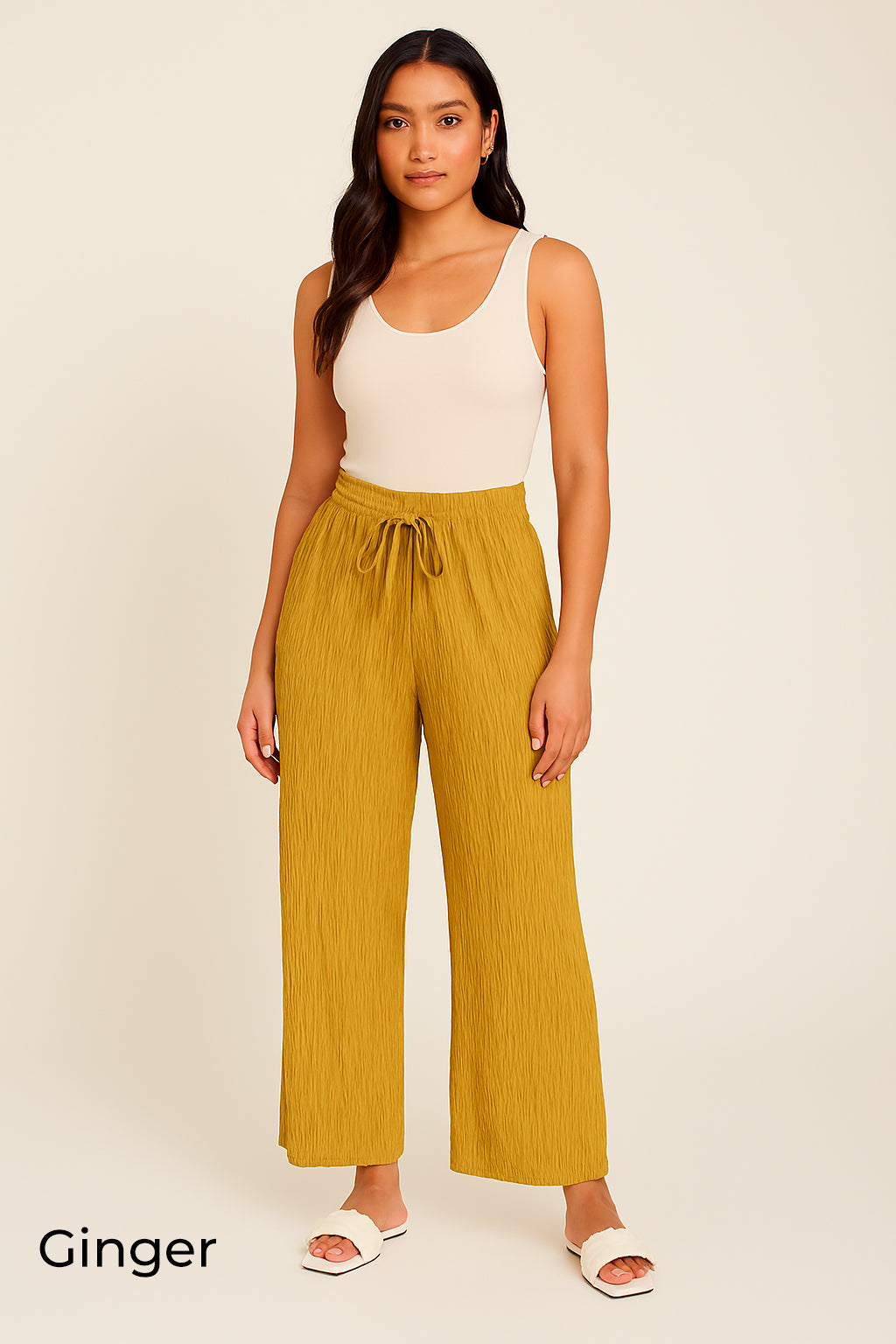 Zush Ladies Drawstring Waist Casual Textured Wide Leg Pants