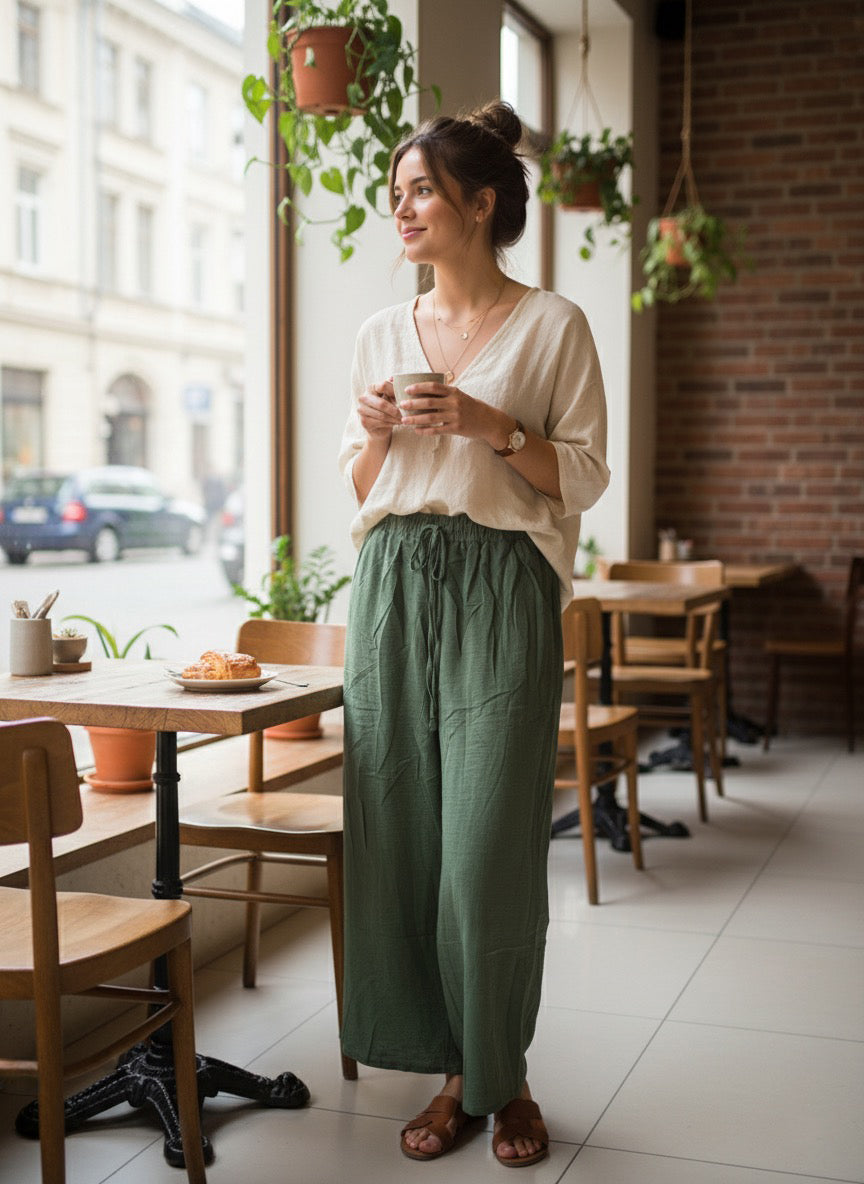 Zush Women's Cotton Linen Wide Leg Flowy Pants with pockets
