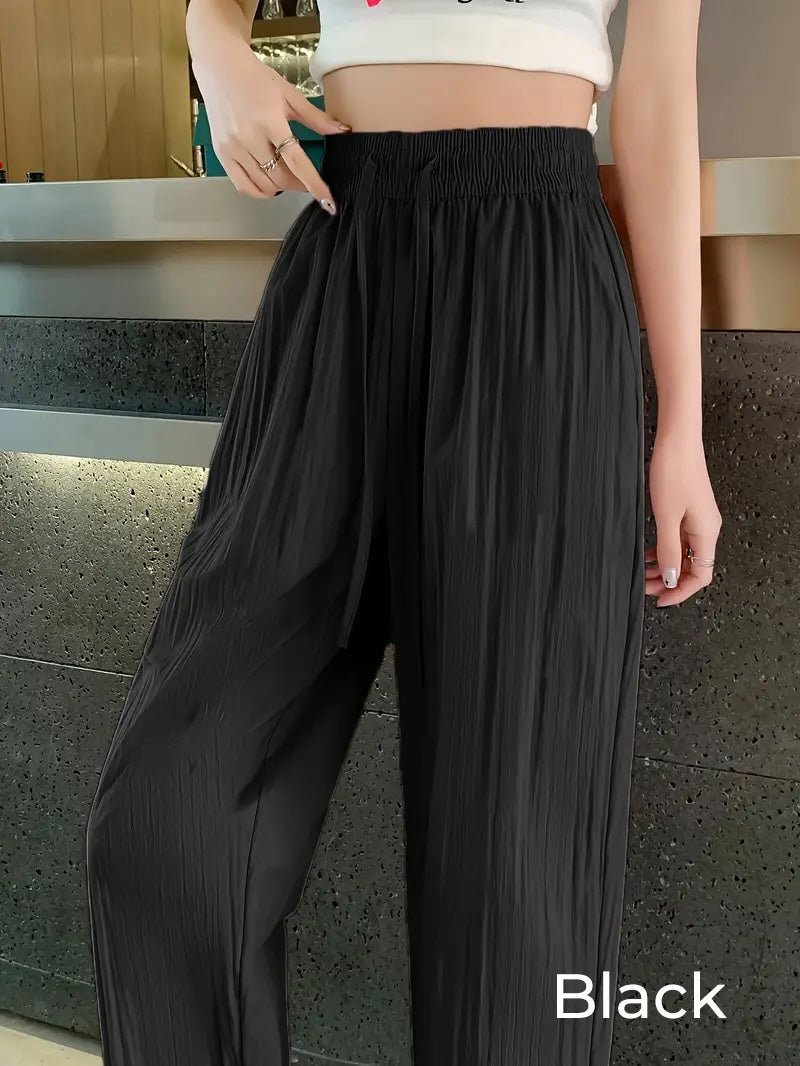Zush Ladies Drawstring Waist Casual Textured Wide Leg Pants