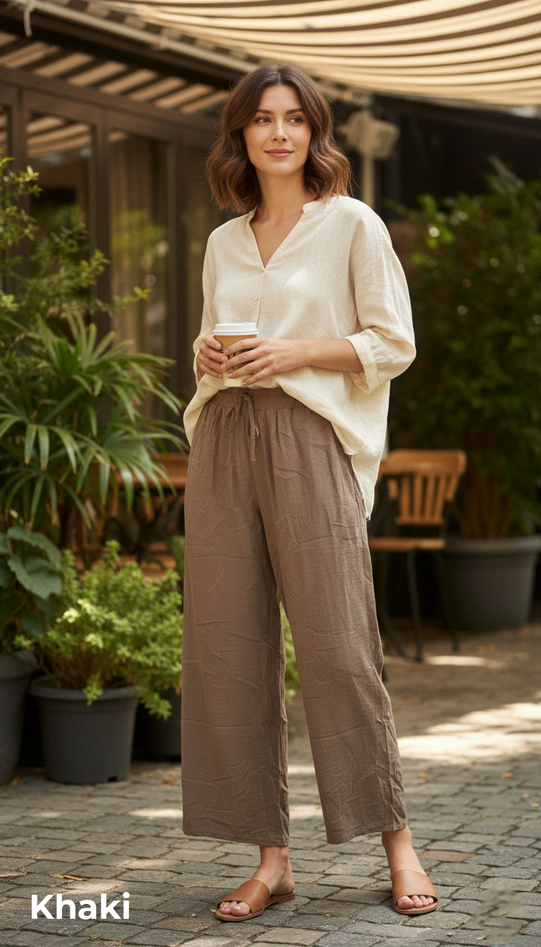 Zush Women's Cotton Linen Wide Leg Flowy Pants with pockets