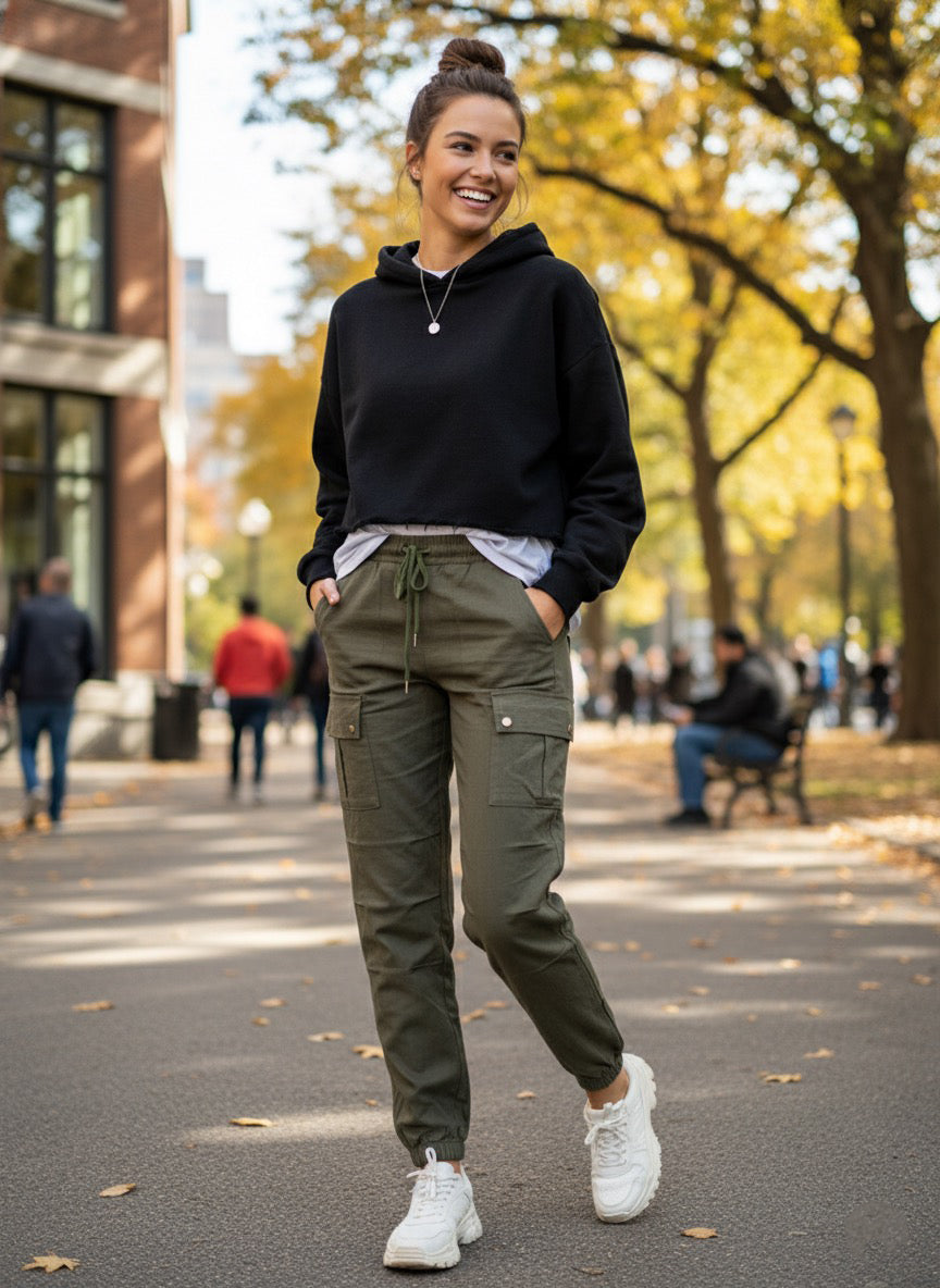 Zush Ladies Drawstring Cargo Joggers with Functional Pockets