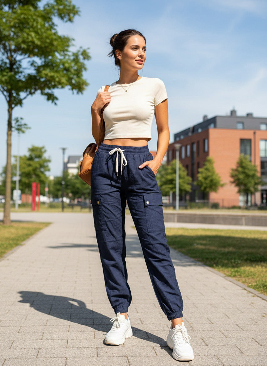 Zush Ladies Drawstring Cargo Joggers with Functional Pockets