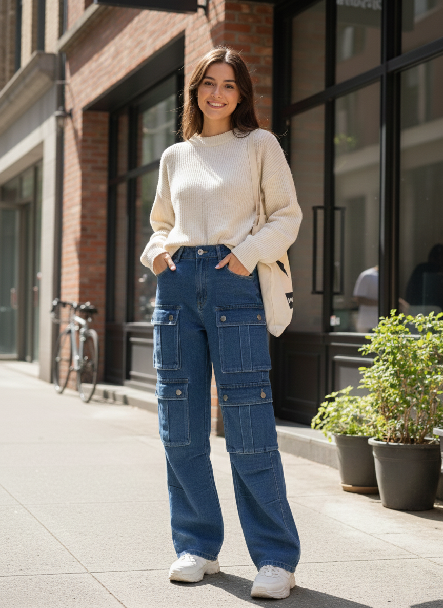 Zush Ladies Denim Cargo Jeans